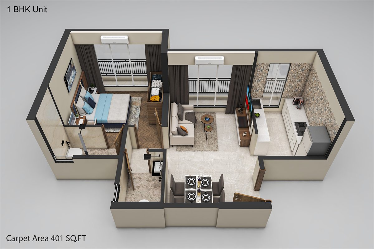 1 BHK floor plan preview