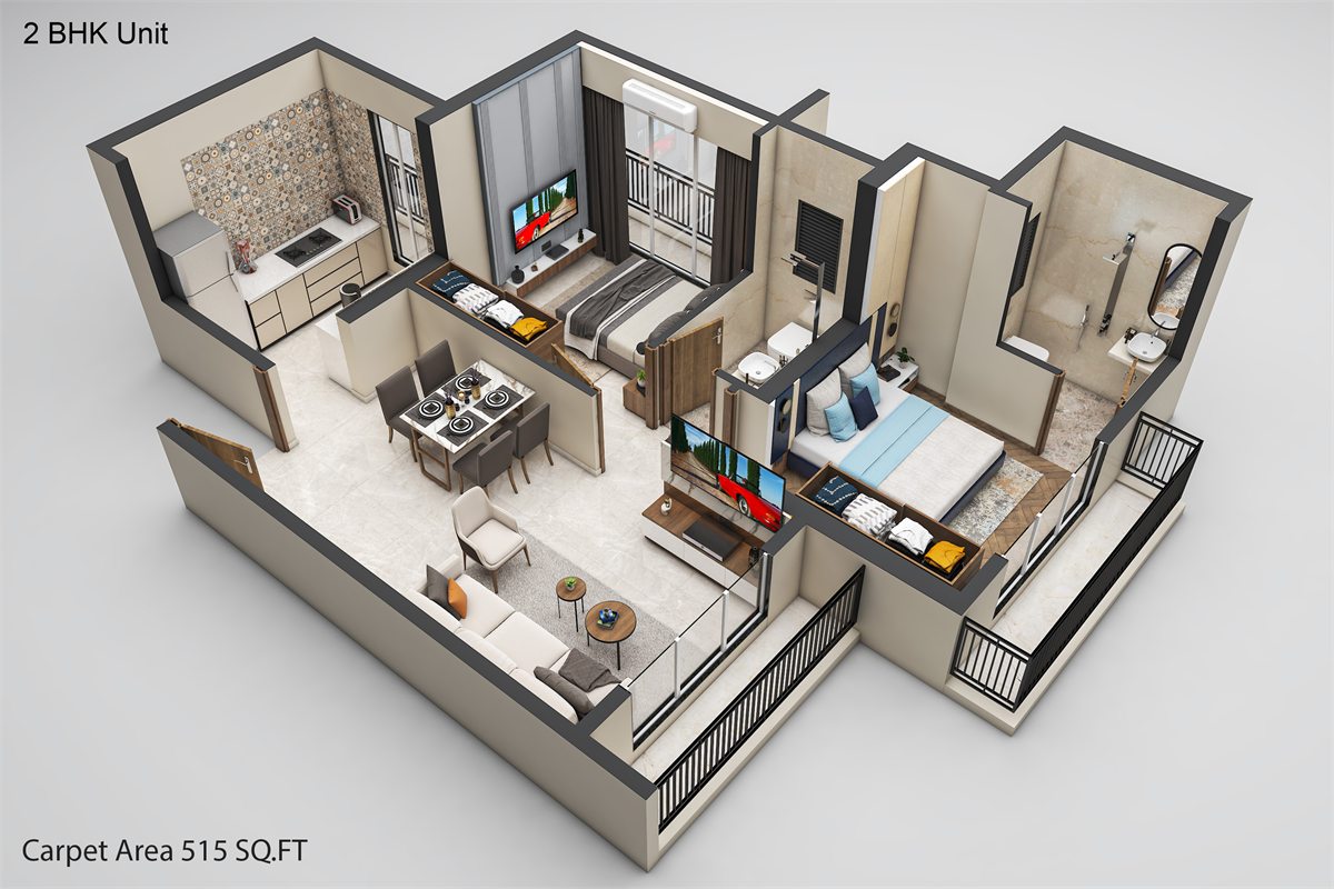 2 BHK floor plan preview